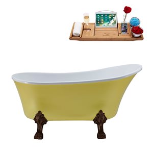 Streamline 27W x 55L Matte Yellow Acrylic Clawfoot Bathtub with Matte Oil Rubbed Bronze Feet and Reversible Drain with Tray