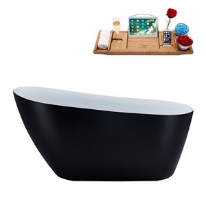 Streamline 29W x 59L Matte Black Acrylic Bathtub and a Glossy White Reversible Drain with Tray