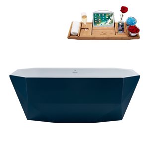Streamline 29W x 63L Matte Light Blue Acrylic Bathtub and a Brushed Nickel Center Drain with Tray