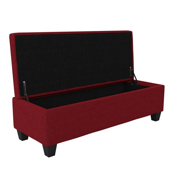 Handy Living Bernsen Hinged Bench Storage Ottoman in Red Microfibre
