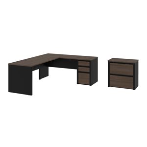 Bestar Connexion 101.8-in Brown/Black Modern/Contemporary L-Shaped Desk with File Cabinet