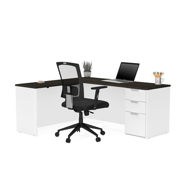 Bureau en L blanc moderne et contemporain Pro-Concept Plus par Bestar de 71,1 po