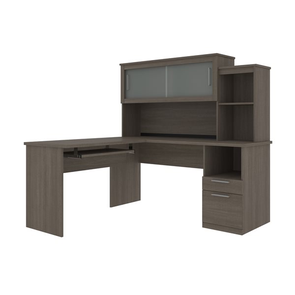 Bestar Dayton 62.6-in Grey Modern/Contemporary L-Shaped Desk with Hutch