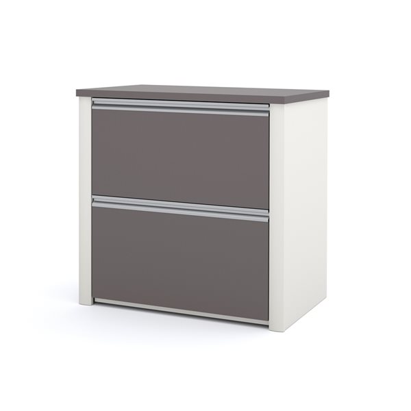 Bureau en L gris moderne et contemporain Connexion par Bestar de 101,8 po avec classeur