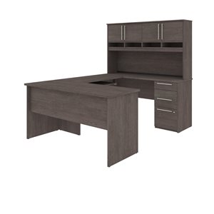 Bestar Innova 59.8-in Grey Modern/Contemporary U-Shaped Desk with Hutch