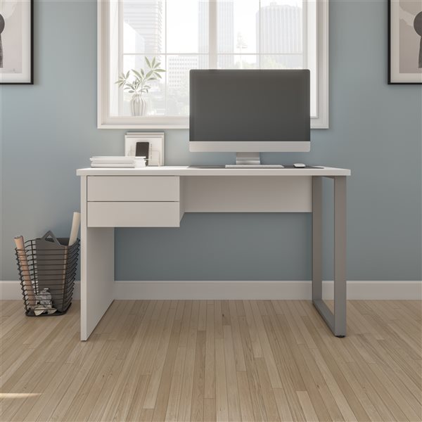 Bureau blanc moderne et contemporain Soley par Bestar de 47,2 po