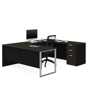 Bureau en U gris et noir moderne et contemporain Pro-Concept Plus par Bestar de 71,1 po