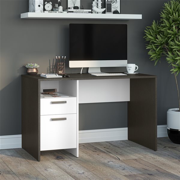 Bureau pour ordinateur noir et blanc moderne et contemporain Meropa par Bestar de 47,5 po