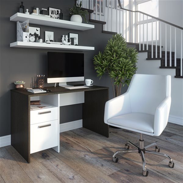 Bureau pour ordinateur noir et blanc moderne et contemporain Meropa par Bestar de 47,5 po