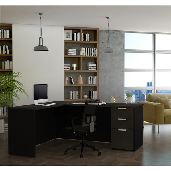 Bureau en L noir moderne et contemporain Pro-Concept Plus par Bestar de 71,1 po