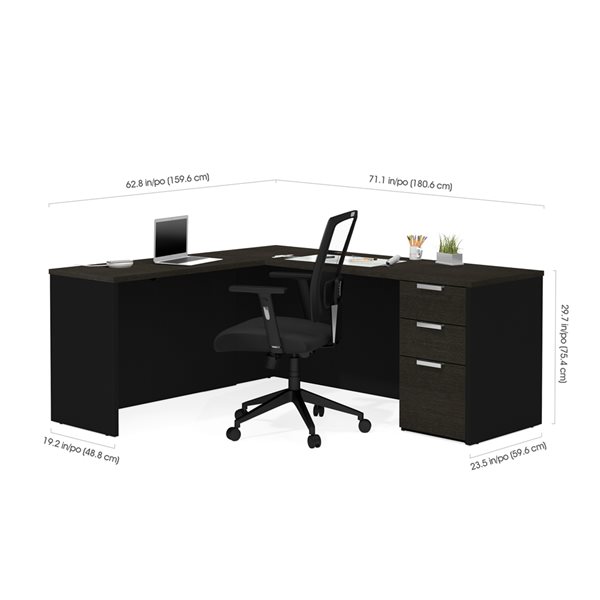 Bureau en L noir moderne et contemporain Pro-Concept Plus par Bestar de 71,1 po