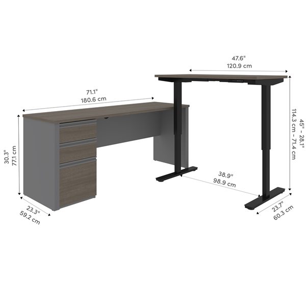 Bestar Prestige + 71.1-in Grey Modern/Contemporary L-Shaped Standing Desk