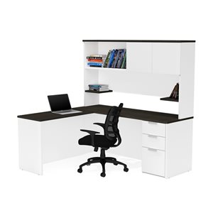 Bestar Pro-Concept Plus 71.1-in Deep Grey/White Modern/Contemporary L-Shaped Desk with Hutch
