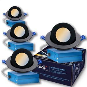 ELS Canada Lighting Slide Onyx Trim 4-in LED Black Airtight IC Gimbal Recessed Light Kit - 4-Pack