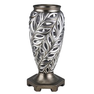 ORE International Silver Polyresin Vase Tabletop Decoration with Feather Accents