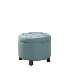 ORE International Modern Teal Green Cotton Round Ottoman with Integrated Storage