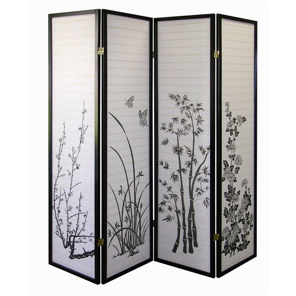 ORE International 4-Panel Black Paper Folding Traditional Style Room Divider