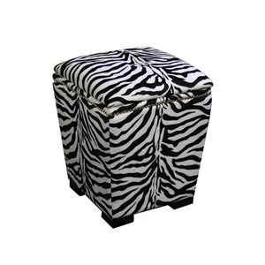 ORE International Modern Black and White Polyester Abstract Ottoman with Integrated Storage