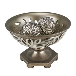 ORE International Silver Polyresin Peacock Bowl Tabletop Decoration