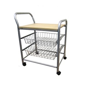 ORE International Stainless Steel Metal Base with Wood Top Kitchen Carts ( 24-in x 28-in x 16-in )