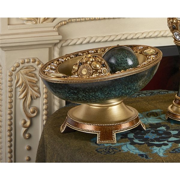 ORE International Marbled Green and Gold Polyresin Bowl Tabletop Decoration