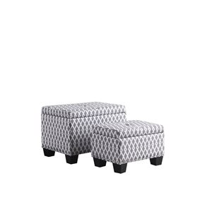 Poufs avec rangement intégré ORE International modernes rectangulaires en coton gris et blanc, ensemble de 2