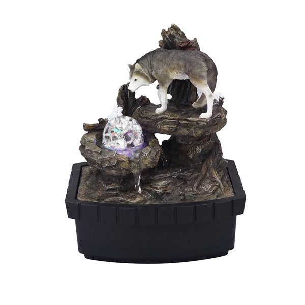 ORE International 10.25-in Resin Tabletop Indoor Wolf Fountain with LED Light