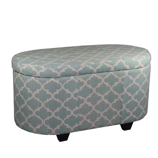 ORE International Modern Teal Blue Polyester Oval Ottoman with Integrated Storage