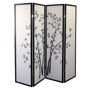 ORE International 4-Panel Black Folding Traditional Style Paper Room Divider