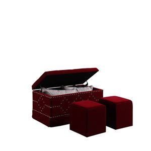 ORE International Modern Red Storage Bench with 2 Additionnal Seating - Set of 3