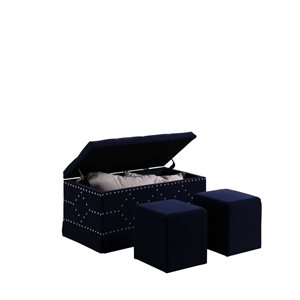 ORE International Modern Navy Blue Storage Bench with 2 Additionnal Seating - Set of 3