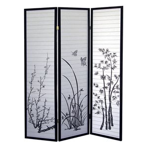ORE International 3-Panel Black Folding Traditional Style Paper Room Divider