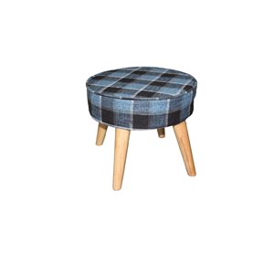 Pouf ORE International moderne du milieu du siècle rond en polyester bleu