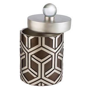 ORE International Brown Polyresin Cylindrical Jewelry Box with Silver Accents