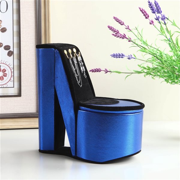 ORE International Blue Velvet Polyurethane High heel Jewelry Box