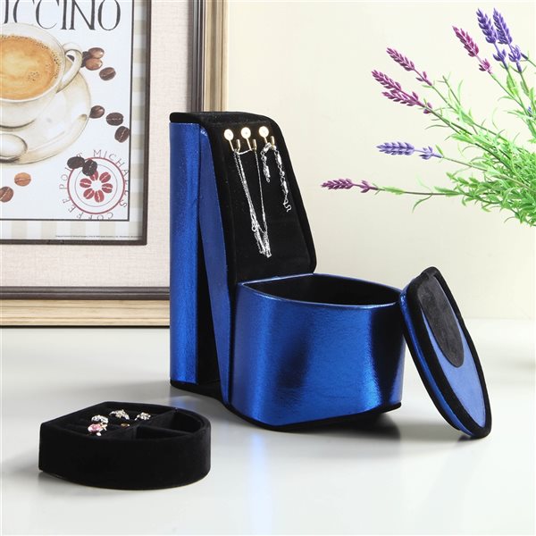 ORE International Blue Velvet Polyurethane High heel Jewelry Box