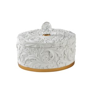 ORE International White Polyresin Cylindrical Jewelry Box