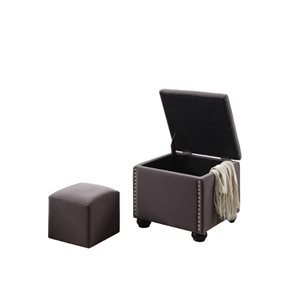 ORE International Modern Gray Polyester Square Ottoman with Integrated Storage and Additional Ottoman - Set of 2