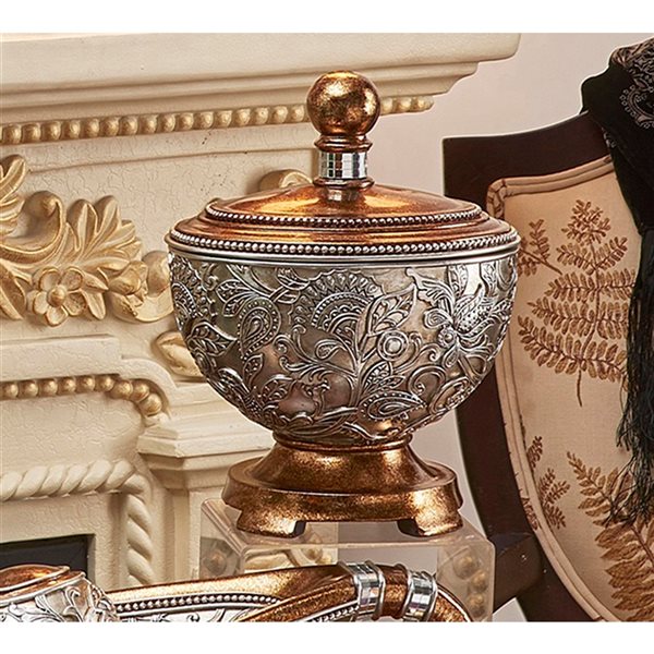 ORE International Bronze Polyresin Round Jewelry Box