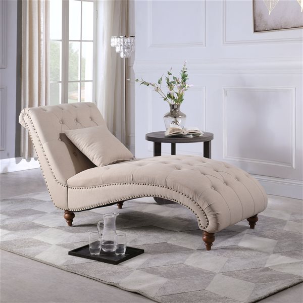 ORE International Modern Beige Polyester Lounge Chair with Pillow
