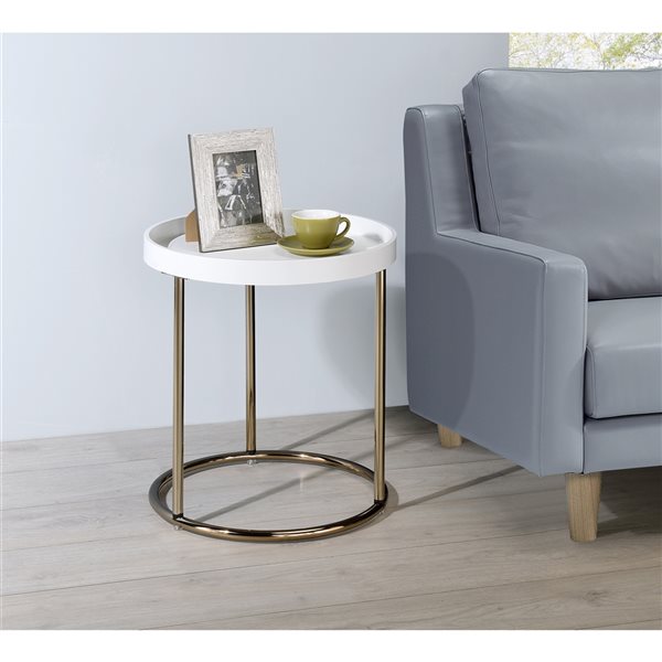 ORE International Edie White Wood Round End Table