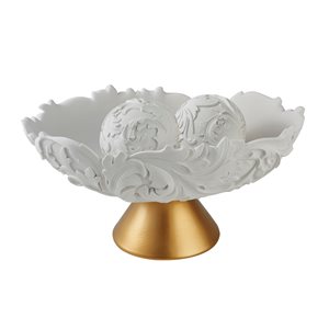 Décoration de table ORE International bol en polyrésine blanc et or mat avec sphères