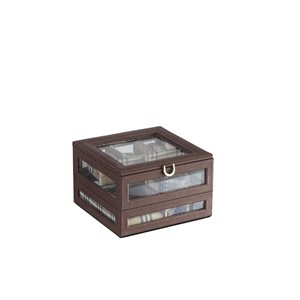 Boîte à bijoux ORE International en verre et similicuir brun carré