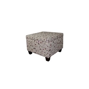 ORE International Modern Light Brown Linen Square Ottoman with Integrated Storage