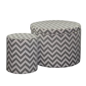 ORE International Modern Grey Polyester Round Ottoman with Integrated Storage and Additional Ottoman - Set of 2