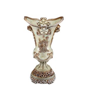 Décoration de table ORE International vase en polyrésine beige et or