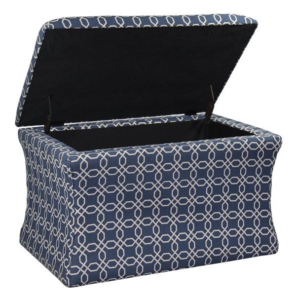 ORE International Modern Navy Blue Polyester Rectangular Ottoman with Integrated Storage