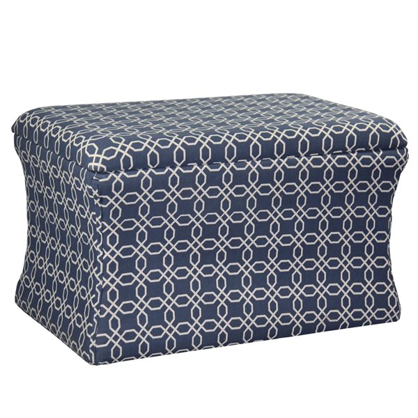 ORE International Modern Navy Blue Polyester Rectangular Ottoman with Integrated Storage