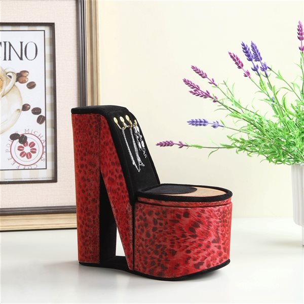 ORE International Polyurethane Red Leopard Print High heel Jewelry Box