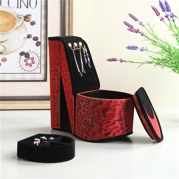 ORE International Polyurethane Red Leopard Print High heel Jewelry Box